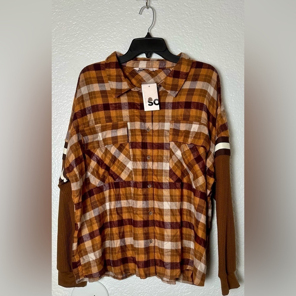 NWT SO GOODS FOR LIFE Long Sleeve Button Down Collared Plaid Shirt